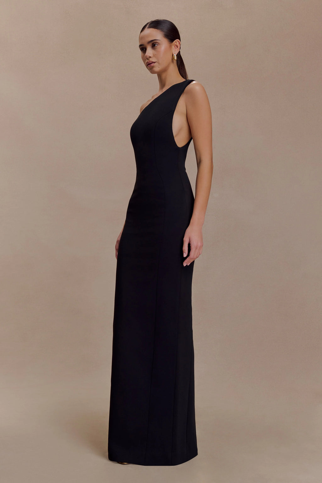 Milena One Shoulder Crepe Maxi Dress - Black