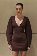Billy Balloon Sleeve Knit Mini Dress - Dark Chocolate