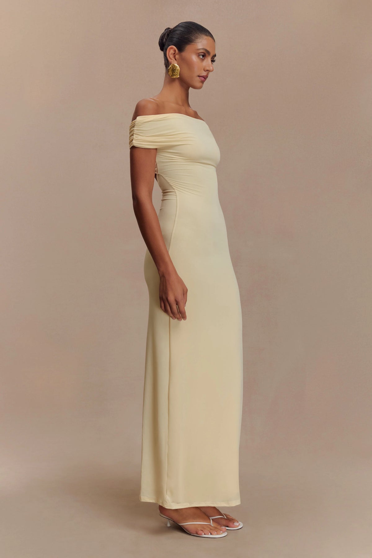 Imogen Off Shoulder Slinky Maxi Dress - Lemon