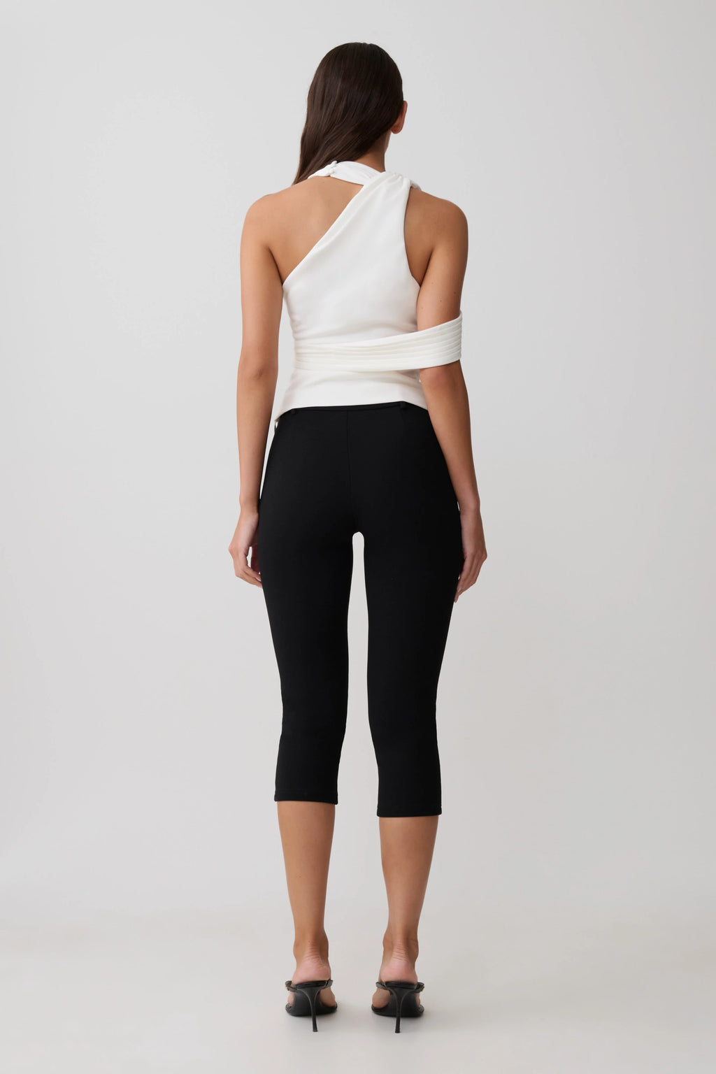 Sable Crossover Crepe Halter Top - White