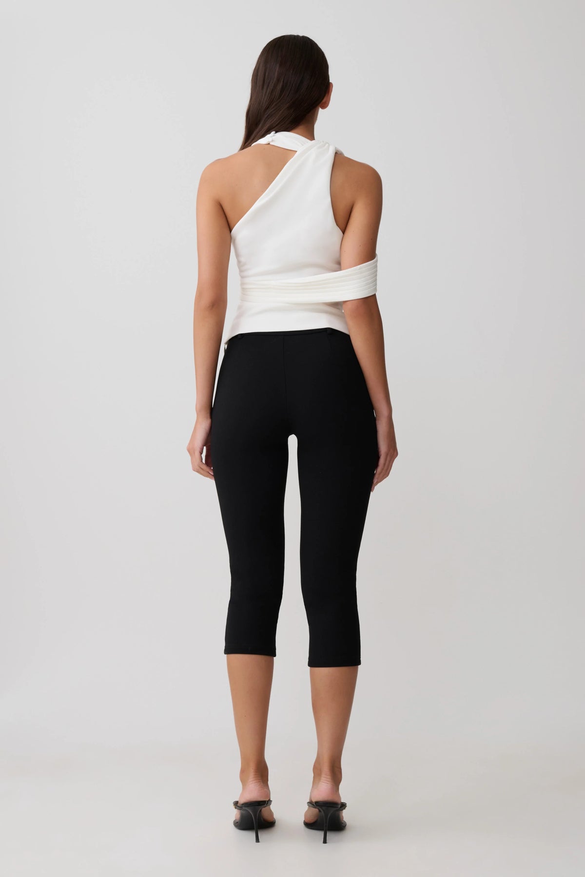 Sable Crossover Crepe Halter Top - White
