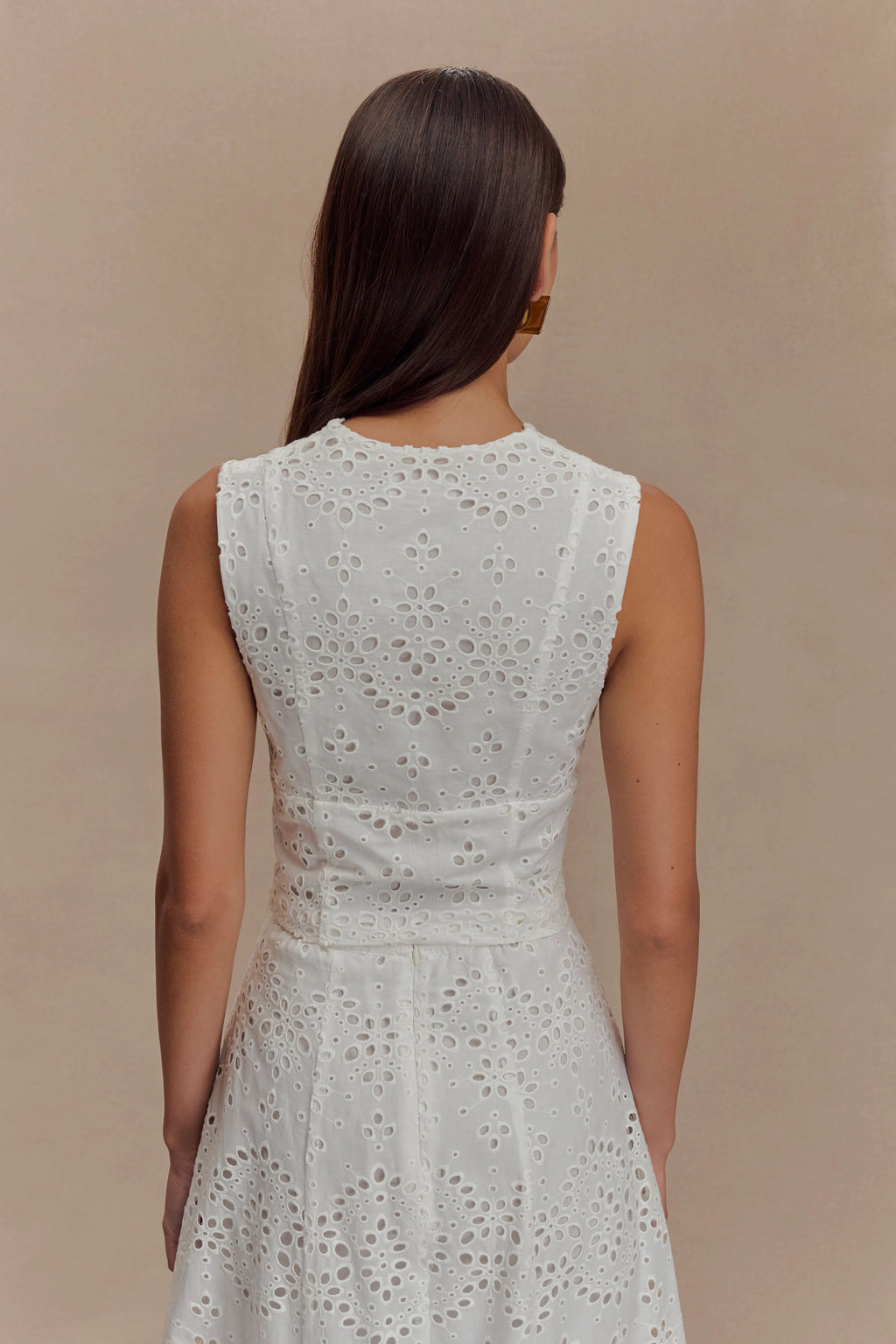 Arla Sleeveless Broderie Top - White