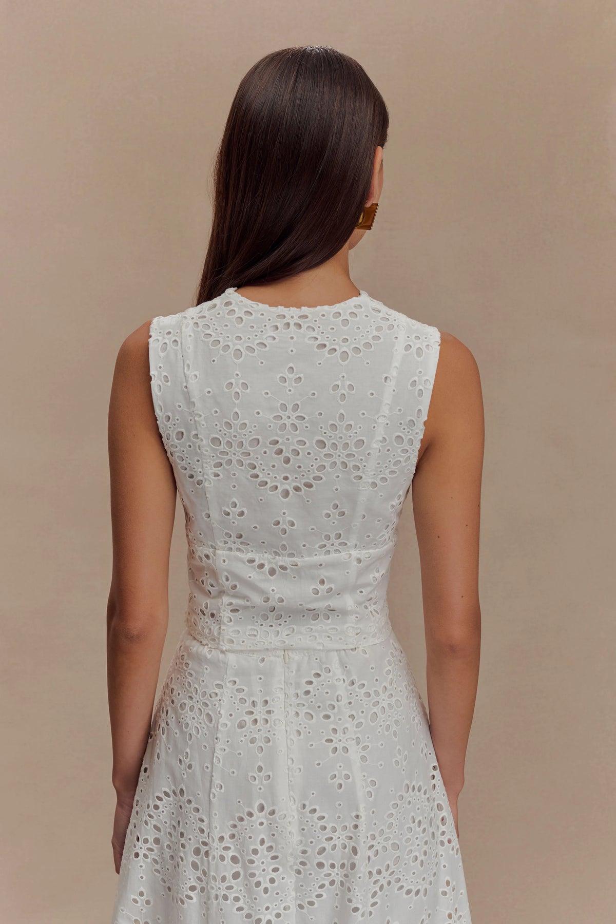 Arla Sleeveless Broderie Top - White