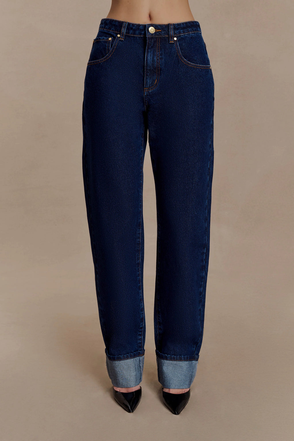 Kirralee Straight Leg Cuffed Jeans - Indigo Blue