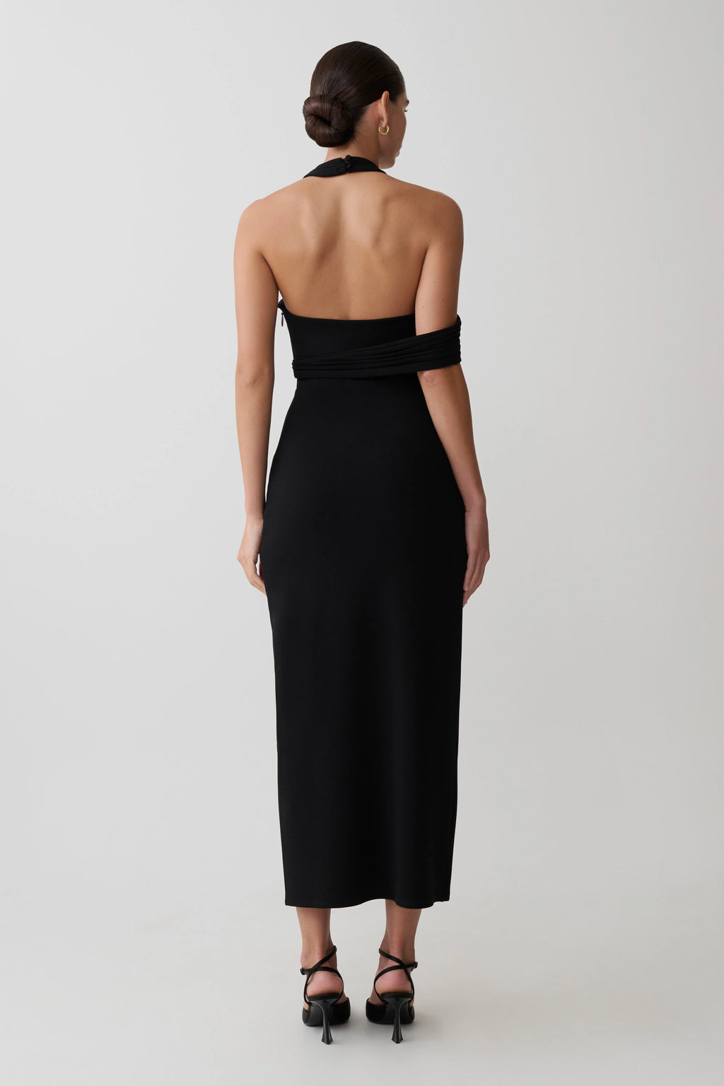 Sable Crossover Crepe Midi Dress - Black