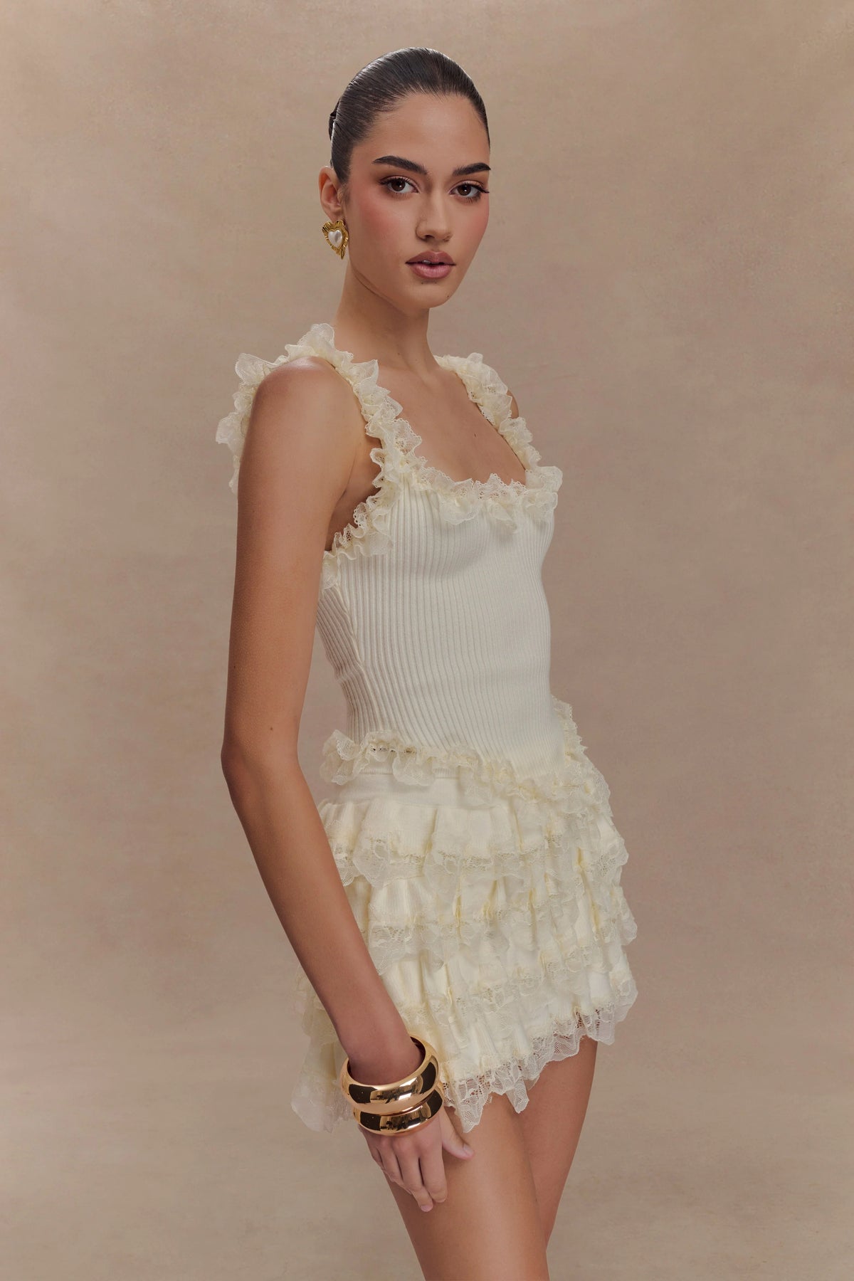Margaret Lace Ruffle Mini Skort - Cream