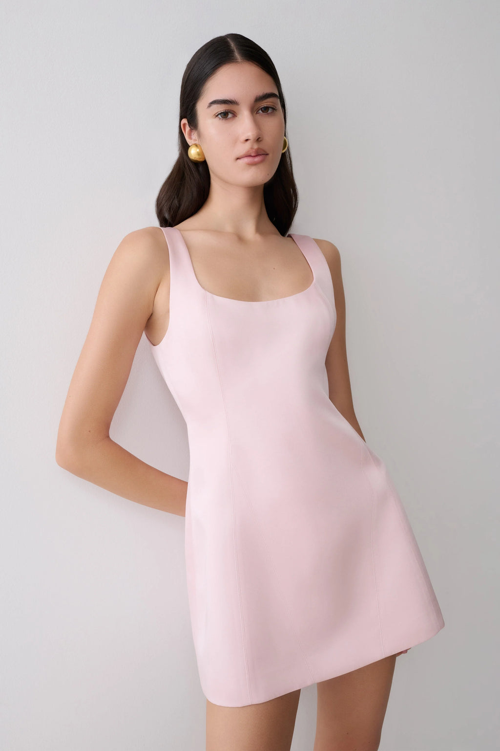Beth Satin Mini Dress - Pale Pink