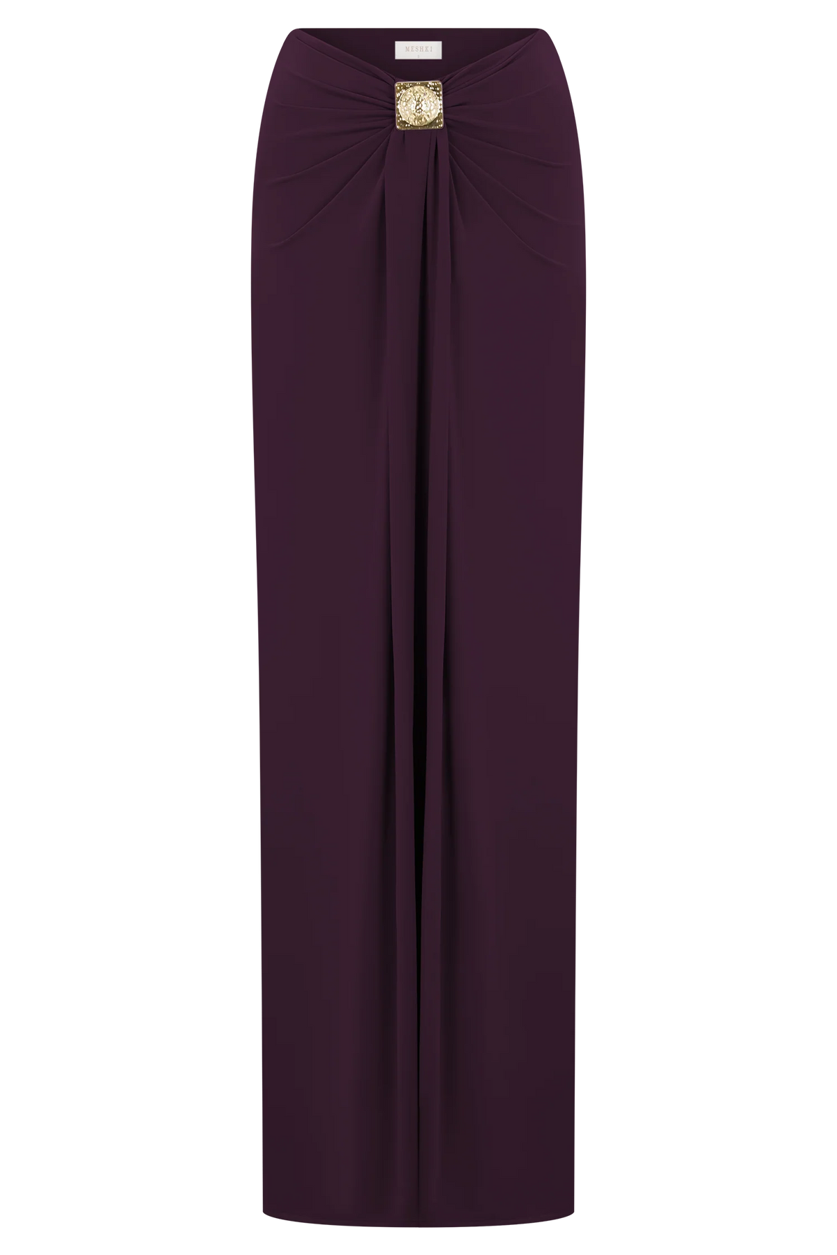 Erina Slinky Ruched Maxi Skirt With Hardware - Aubergine