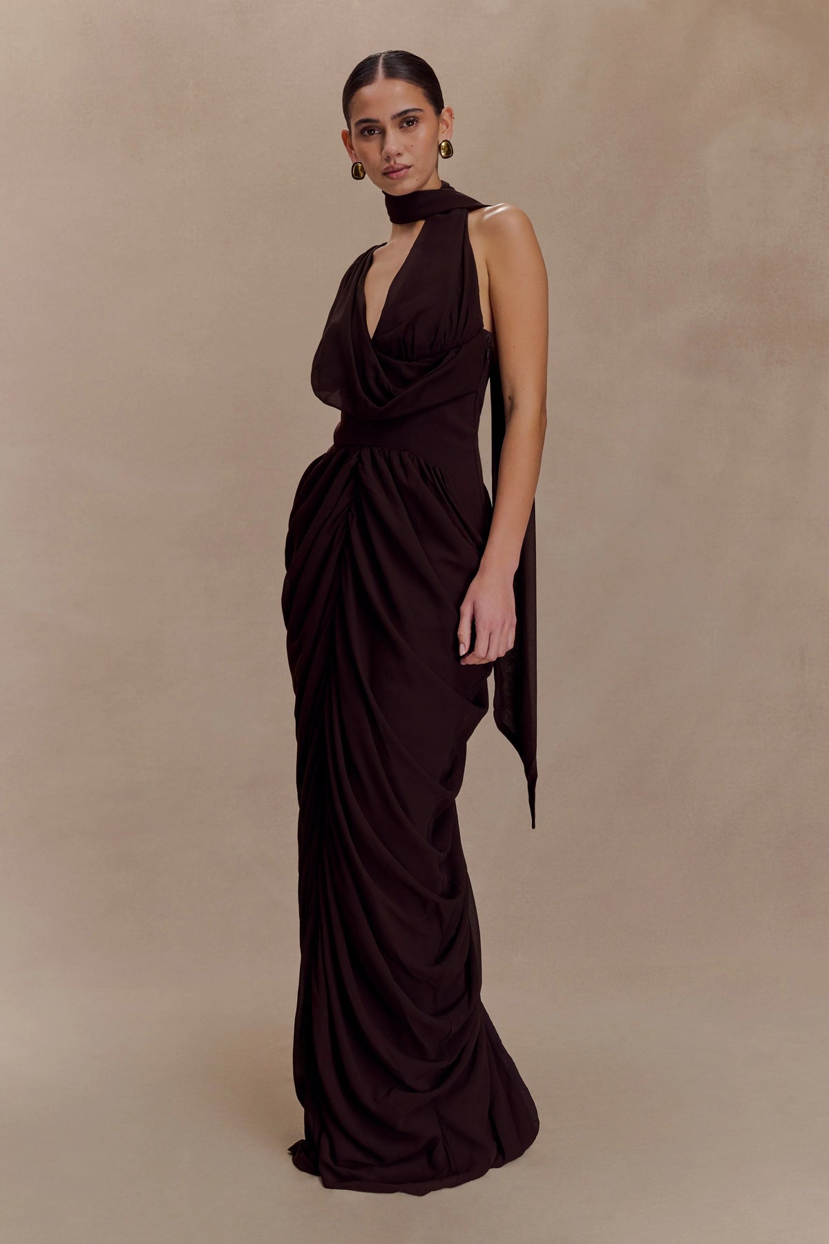 Alex Chiffon Maxi Dress - Cacao Brown