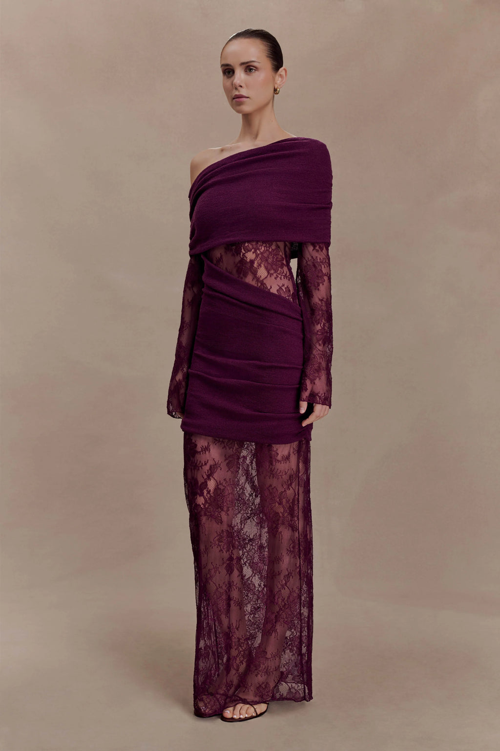 Luxie Lace Knit Maxi Dress - Plum