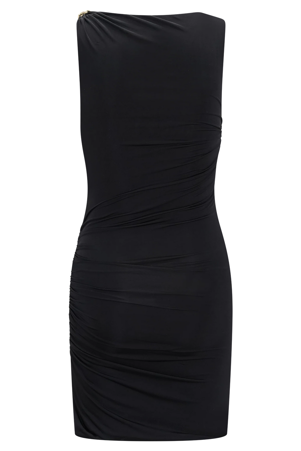 Amia Slinky Sleeveless Mini Dress With Hardware - Black