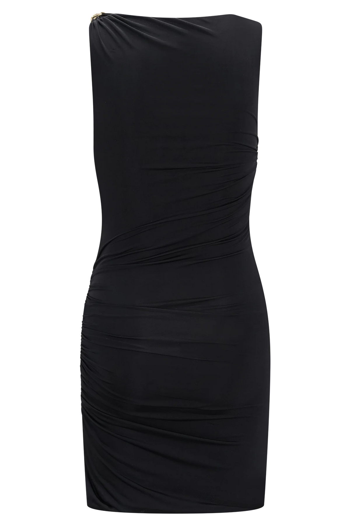 Amia Slinky Sleeveless Mini Dress With Hardware - Black