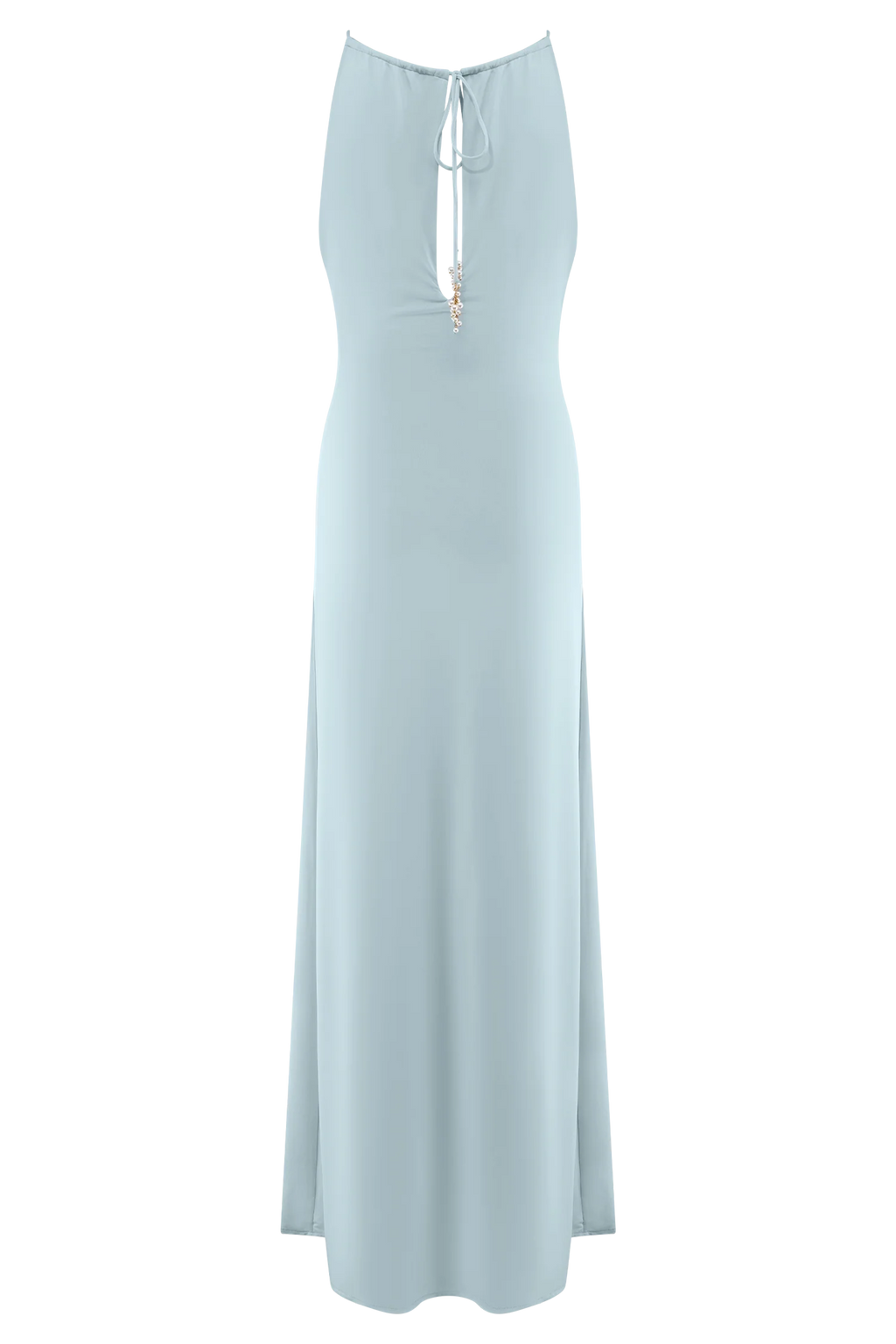 Beryl Slinky Maxi Dress With Pearls - Pale Blue