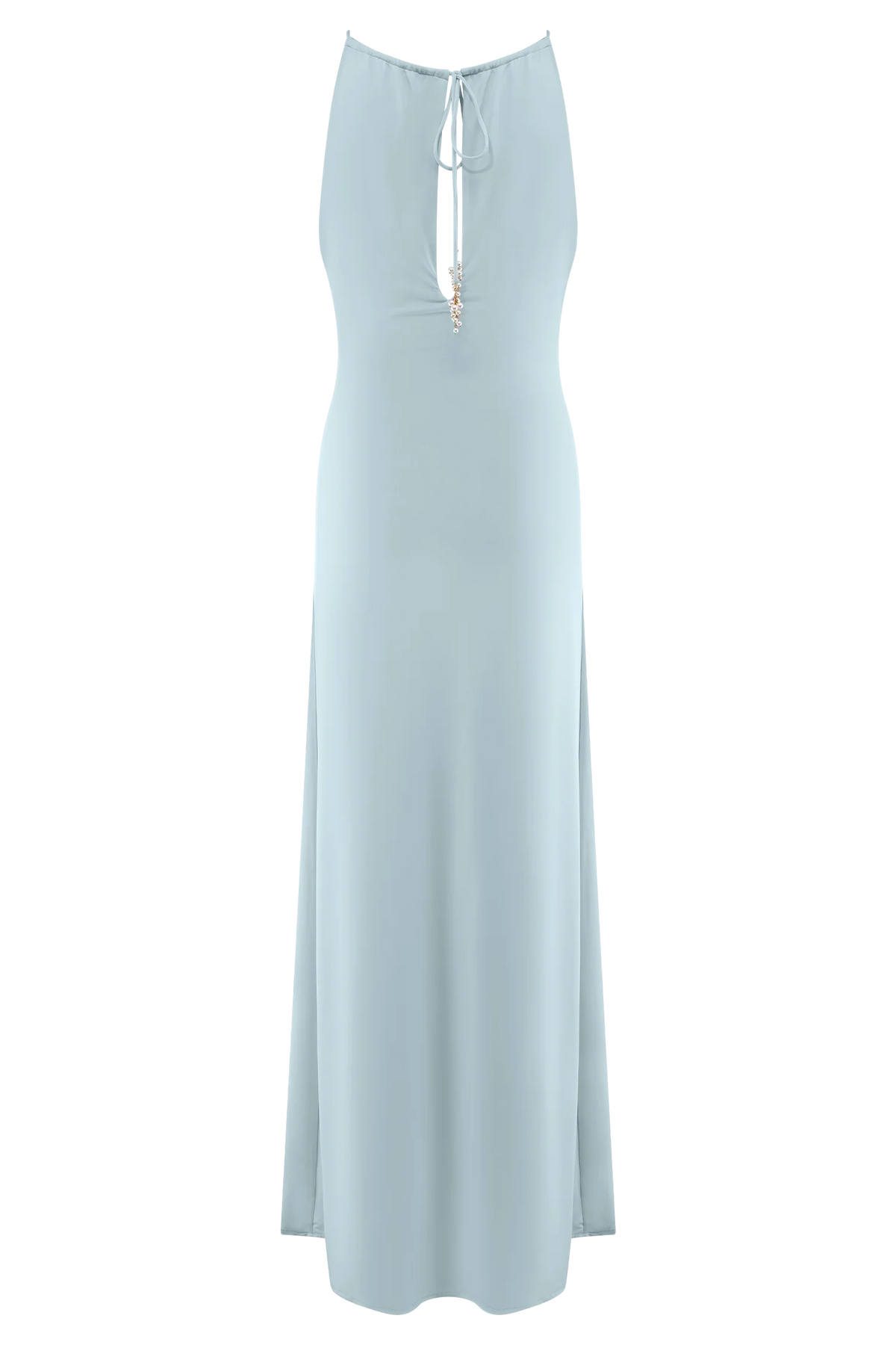 Beryl Slinky Maxi Dress With Pearls - Pale Blue