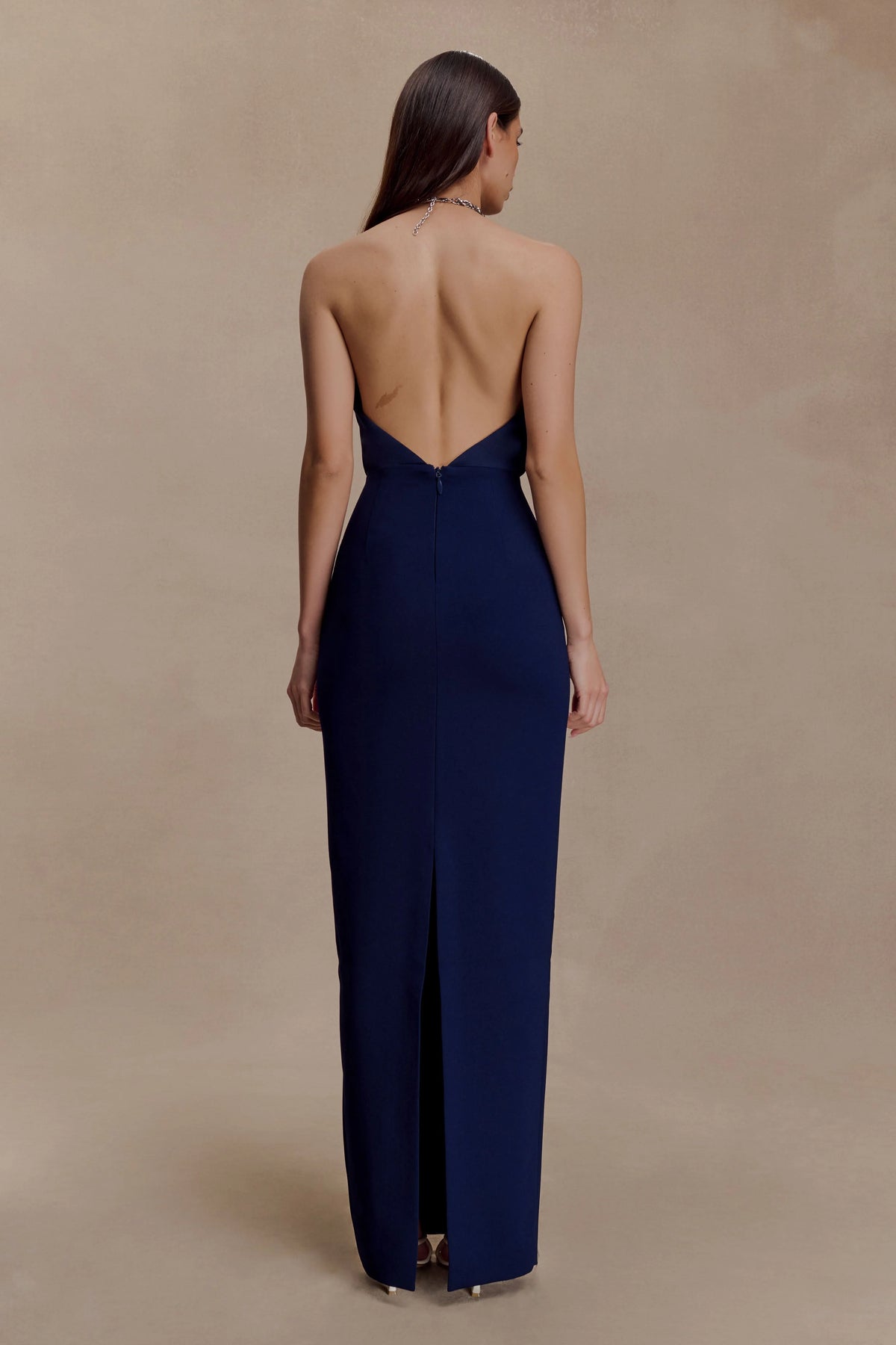 Elina Satin Necklace Maxi Dress - Navy