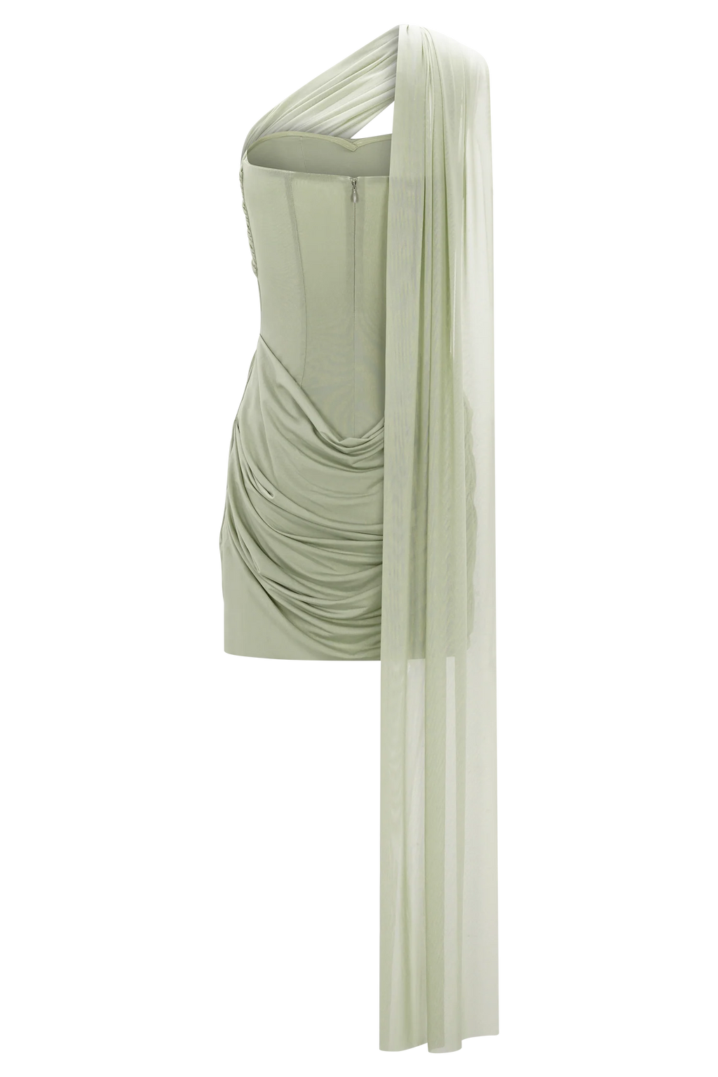 Mattea Slinky And Mesh Mini Dress With Scarf - Sage