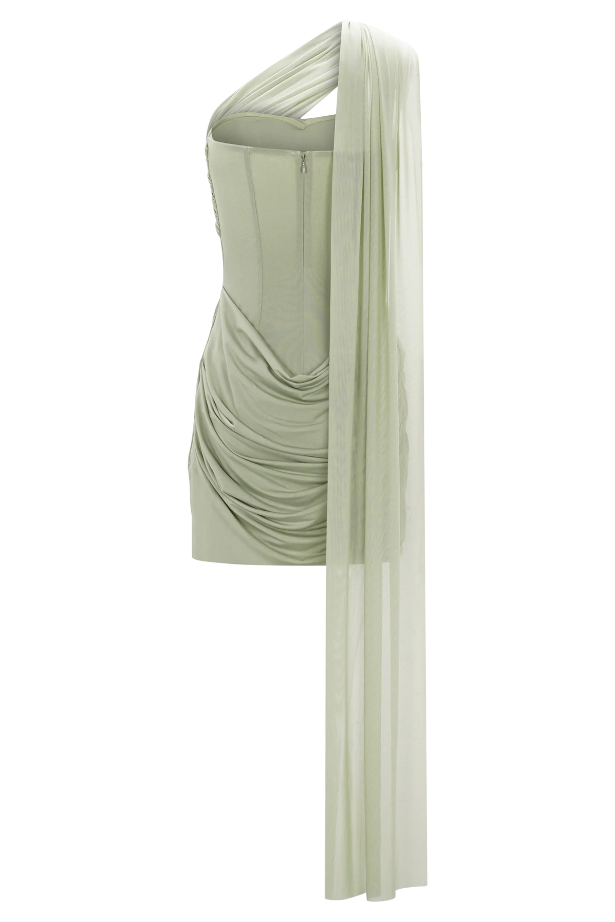 Mattea Slinky And Mesh Mini Dress With Scarf - Sage