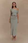 Kendra Scuba Jersey Midi Dress With Hardware - Sage