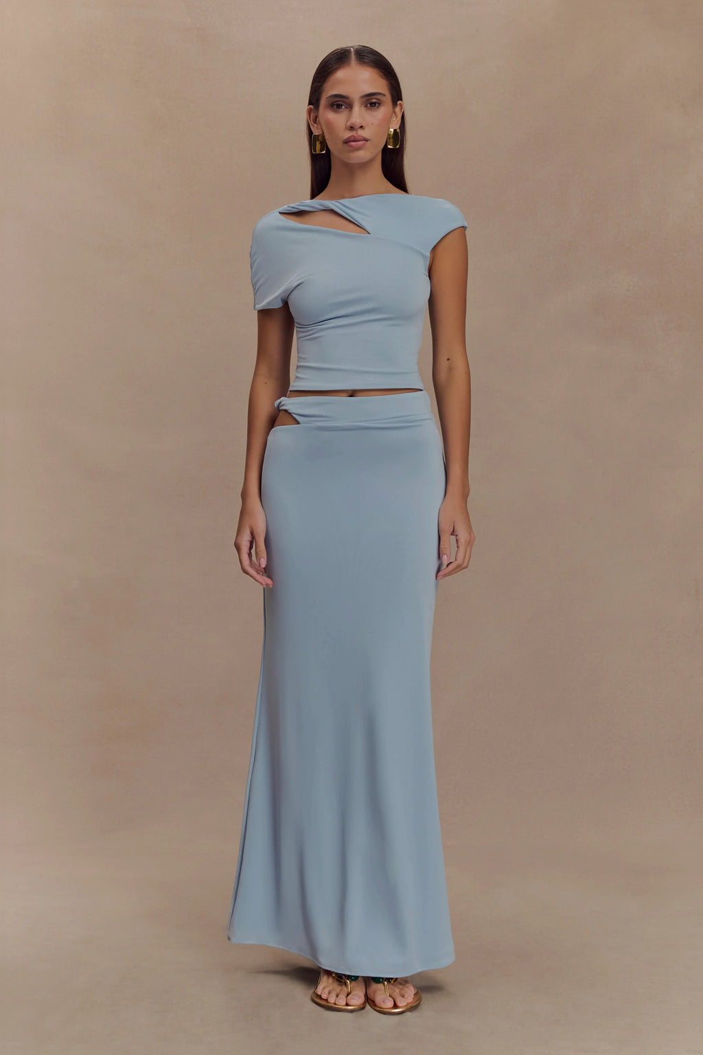 Haven Slinky Twist Midi Skirt - Pale Blue