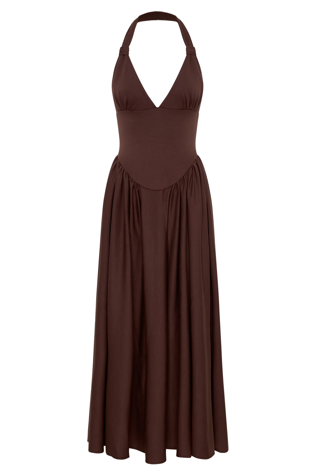Angelina Scuba Halter Midi Dress - Chocolate