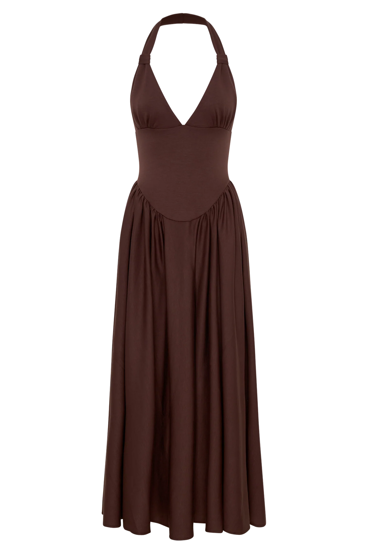 Angelina Scuba Halter Midi Dress - Chocolate