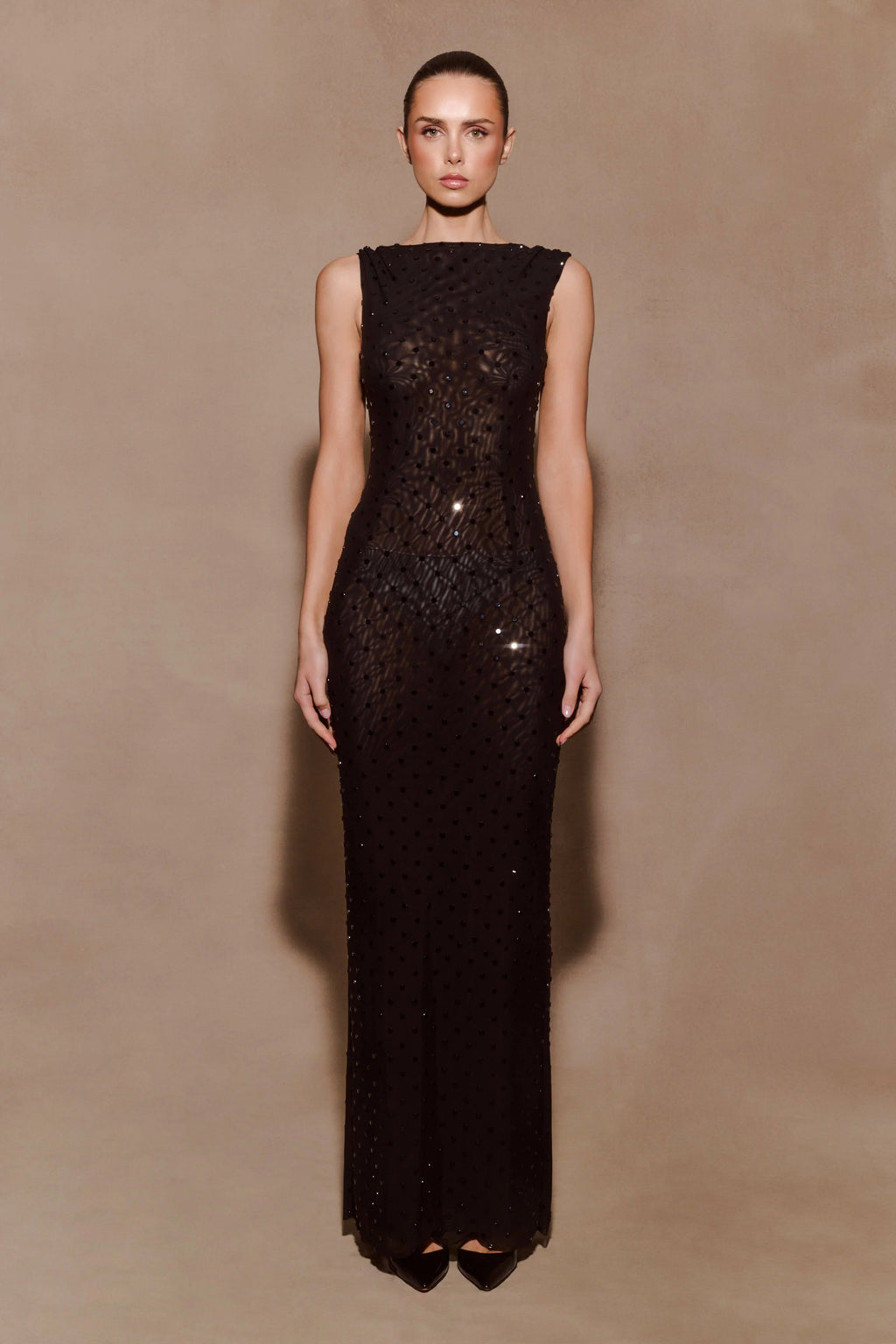 Samara Sleeveless Diamante Maxi Dress - Black