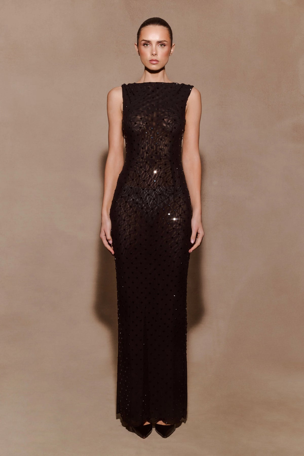 Samara Sleeveless Diamante Maxi Dress - Black