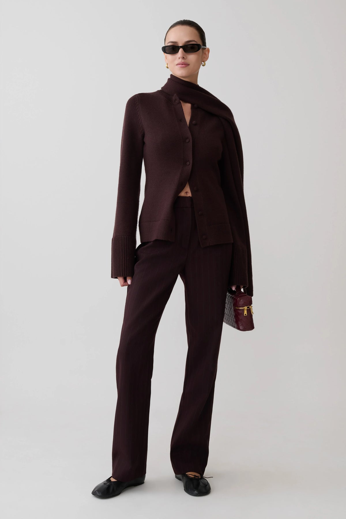 Lara Knit Cardigan With Scarf - Chocolate