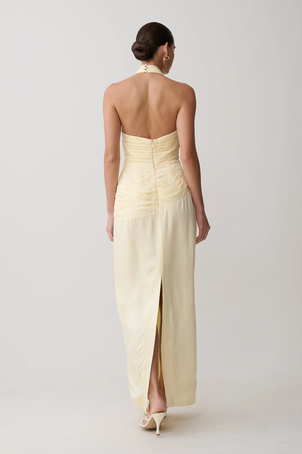 Chiara Halter Satin Maxi Dress - Buttermilk