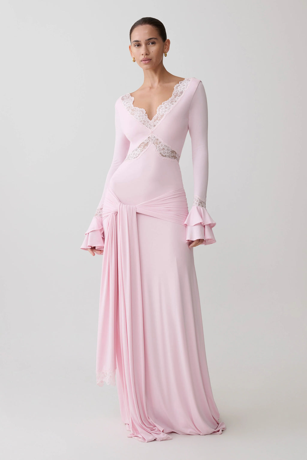 Electra Slinky Lace Maxi Dress - Ballet Pink