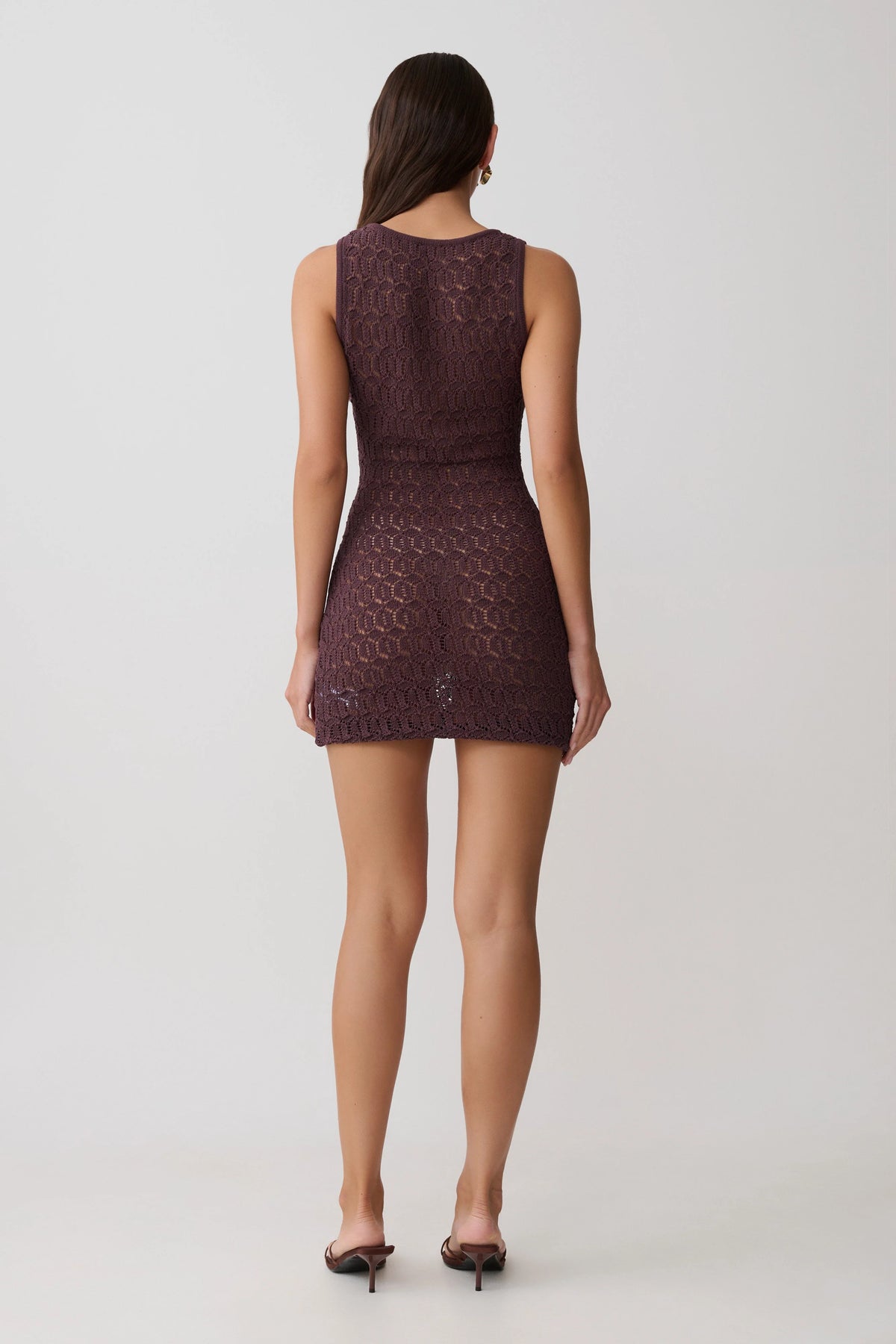 Cherly Knit Crochet Mini Dress - Chocolate