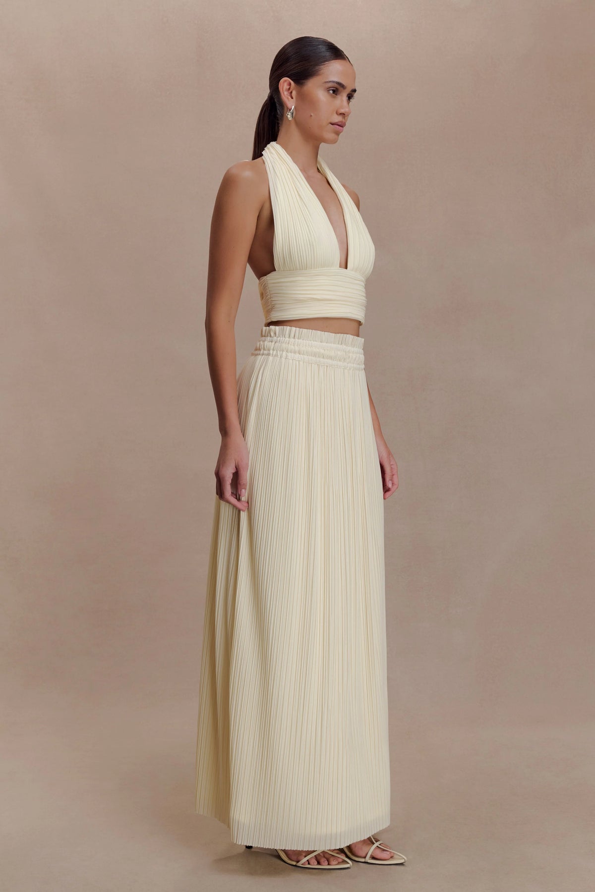 Amaris Gathered Plisse Maxi Skirt - Lemon