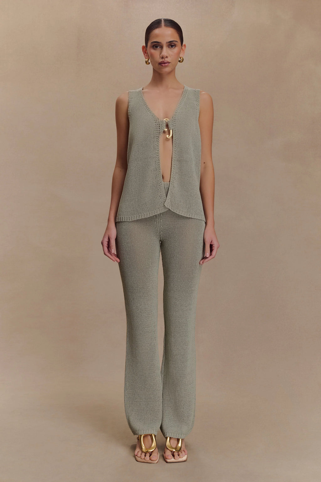 Malani Knit Top With Hardware - Sage