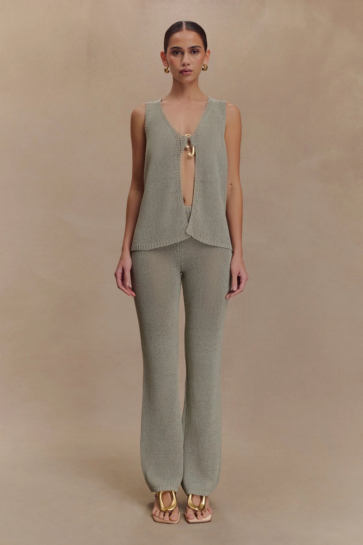 Malani Knit Top With Hardware - Sage
