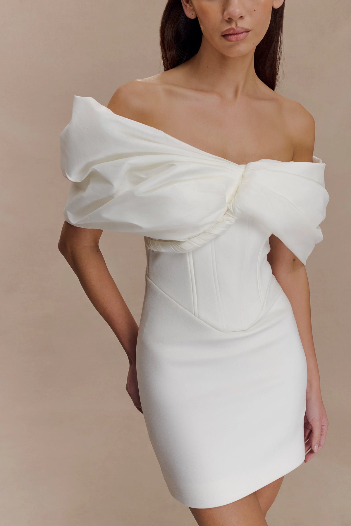 Aphrodite Off Shoulder Crepe Mini Dress - Ivory