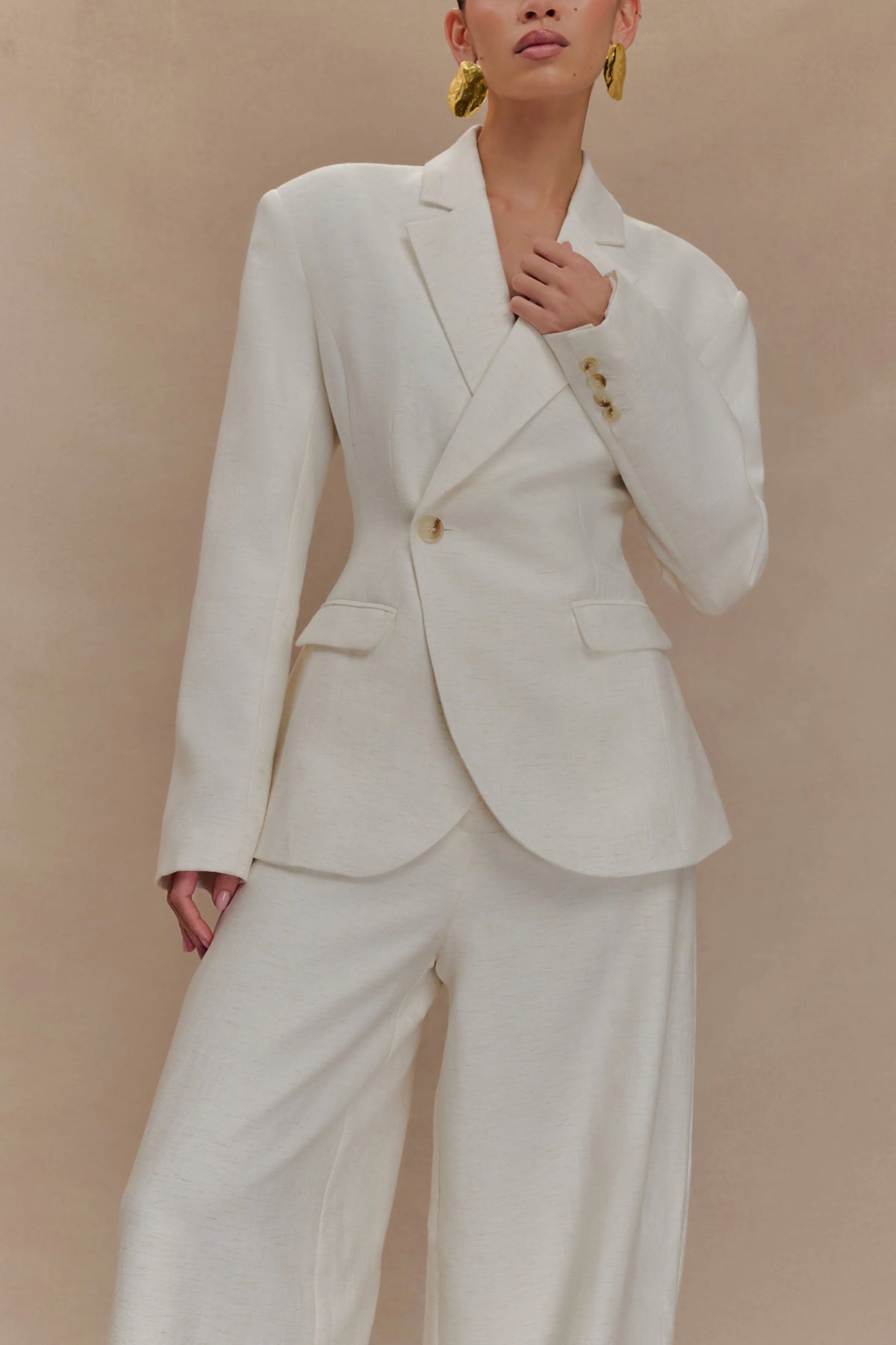 Jameson Cinched Linen Blazer - Oat Marle