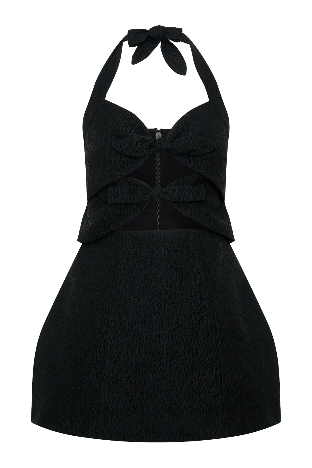 Ella Bow Detail Halter Mini Dress - Black