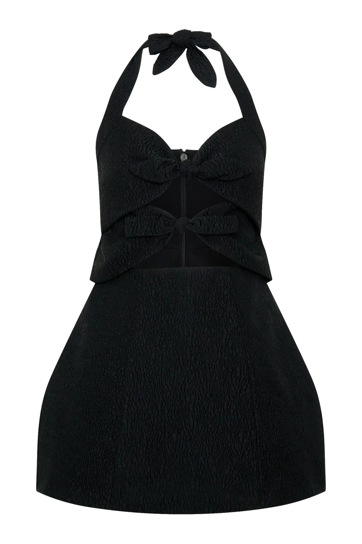 Ella Bow Detail Halter Mini Dress - Black