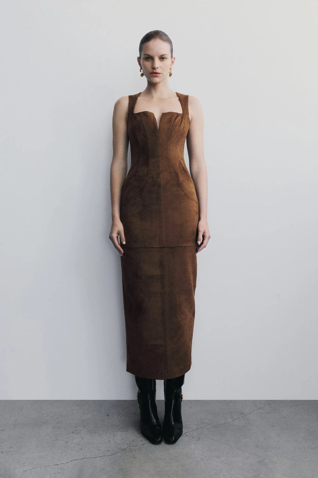 Liam Faux Suede Maxi Dress - Dark Chocolate
