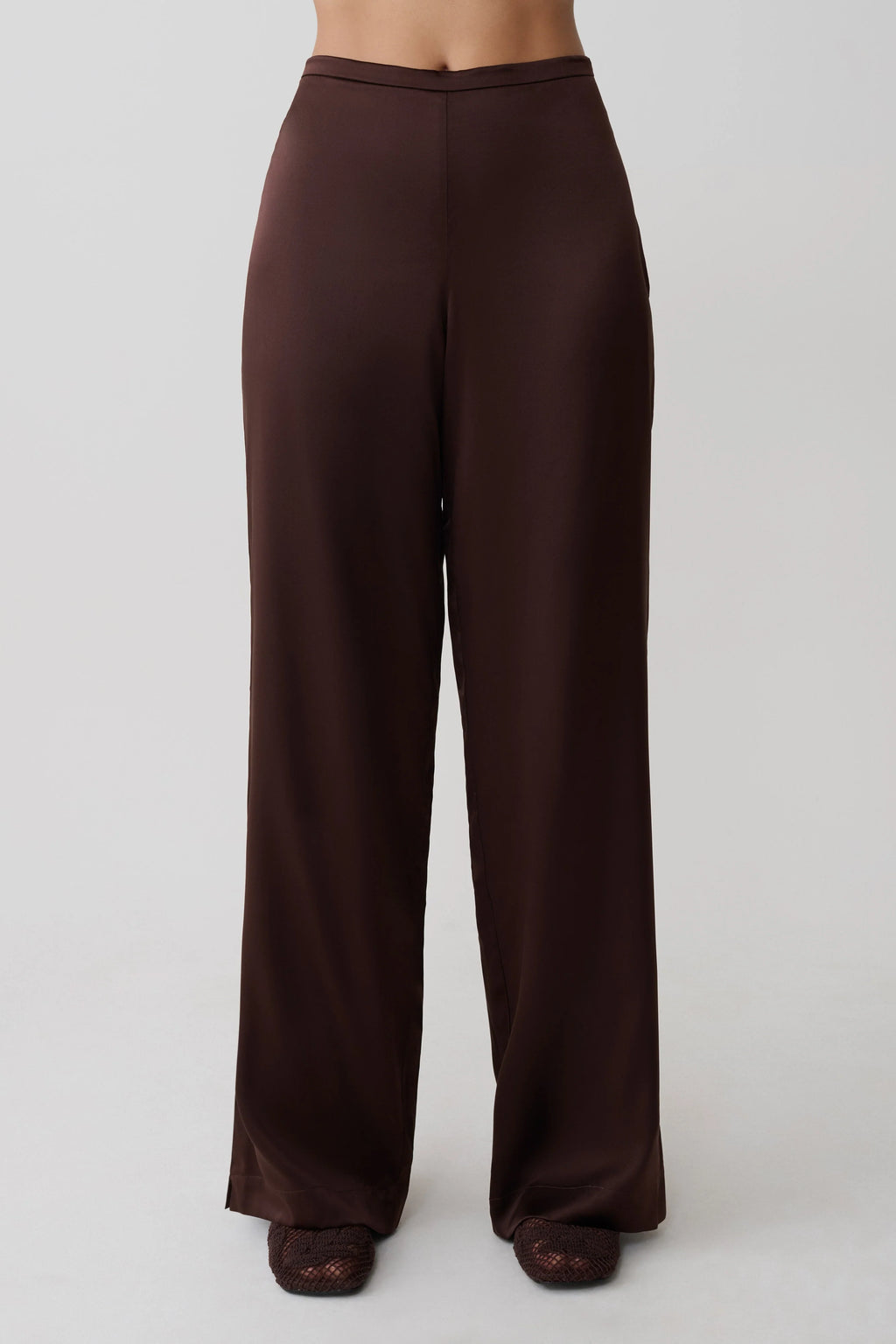 Kayla Silk Blend Straight Leg Pants - Dark Chocolate