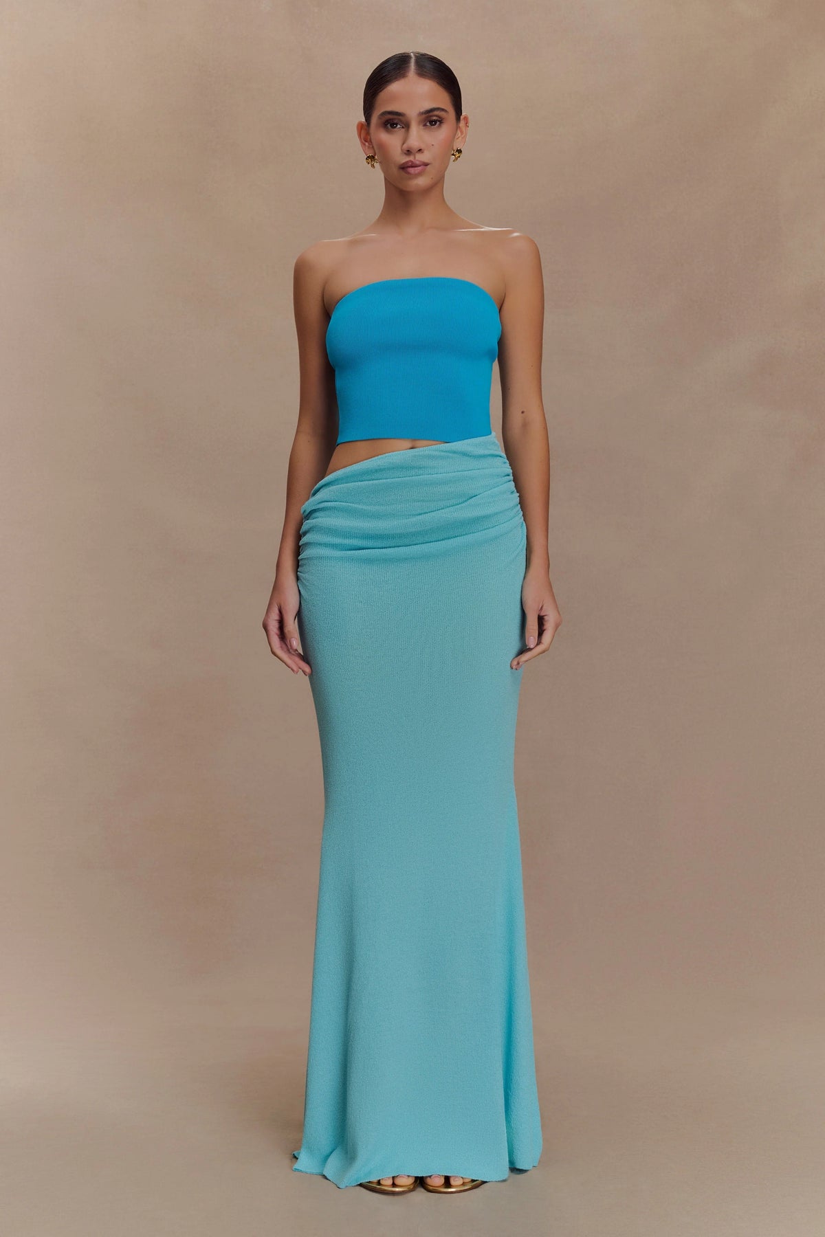 Jasiel Strapless Knit Maxi Dress - Cyan Blue