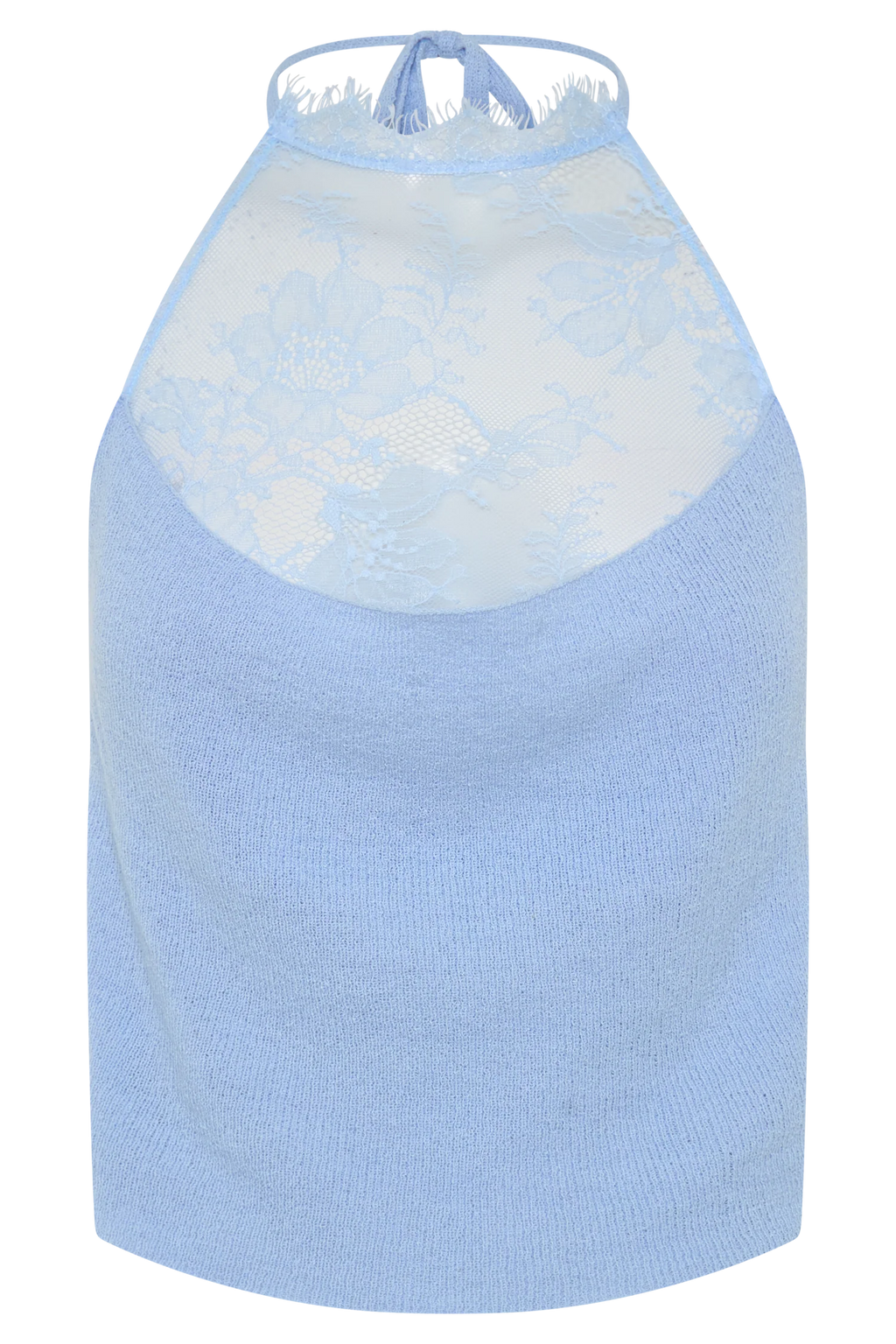 Lucy Lace And Knit Halter Top - Cornflower Blue