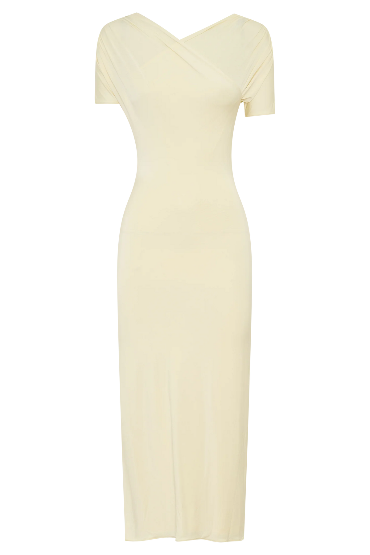Junie Cross-Over Neck Slinky Maxi Dress - Lemon