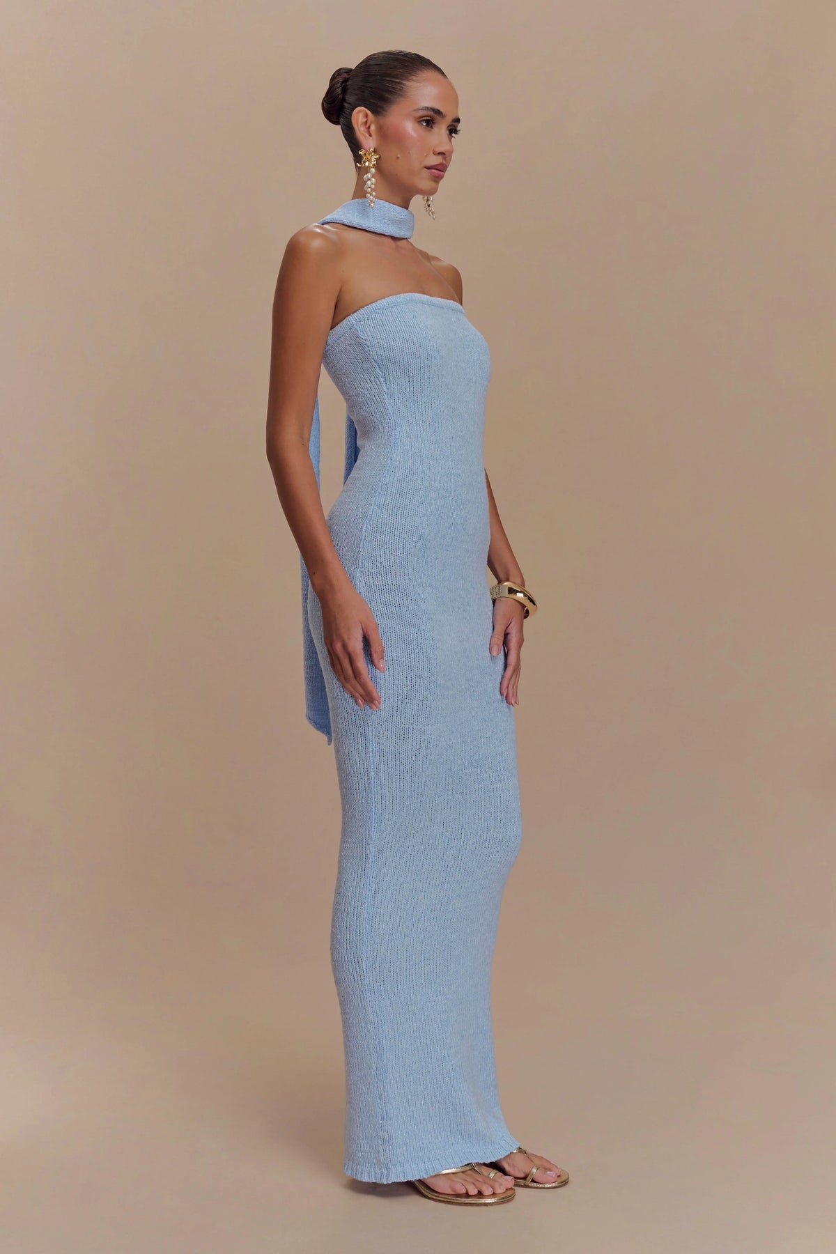 Andrea Strapless Knit Maxi Dress - Light Blue