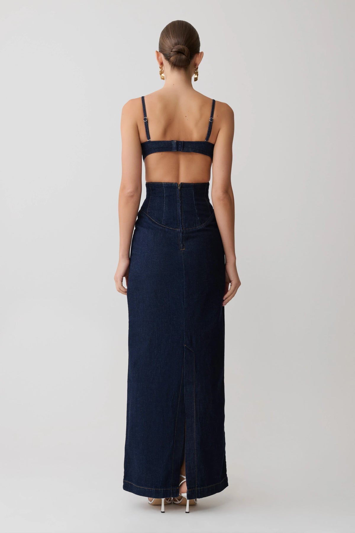 Amila Denim Cupped Maxi Dress - Indigo Blue