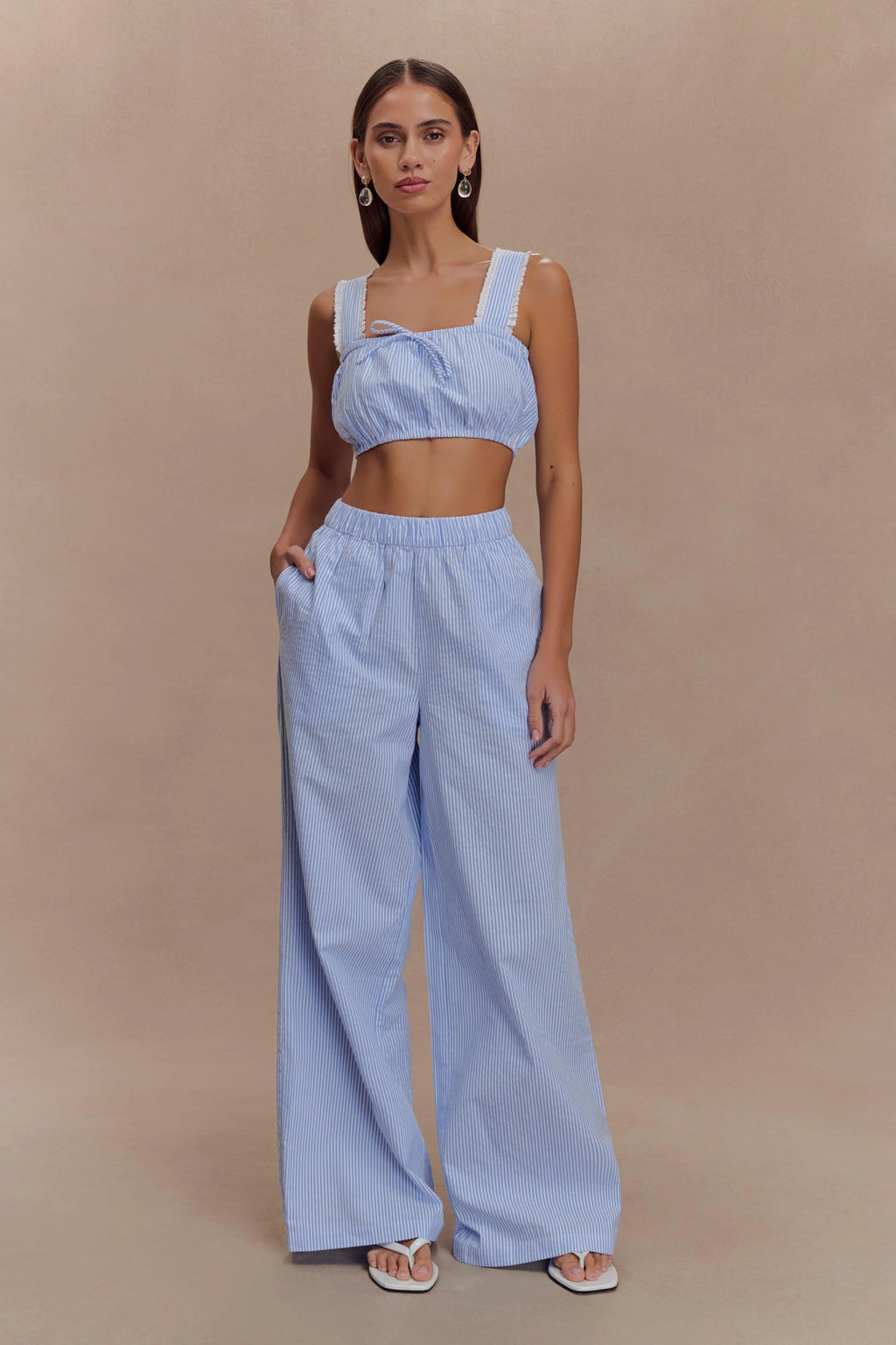 Hansen Wide Leg Pants - Blue Pinstripe