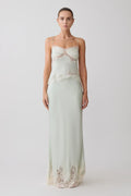 Nina Satin And Lace Maxi Skirt - Sage