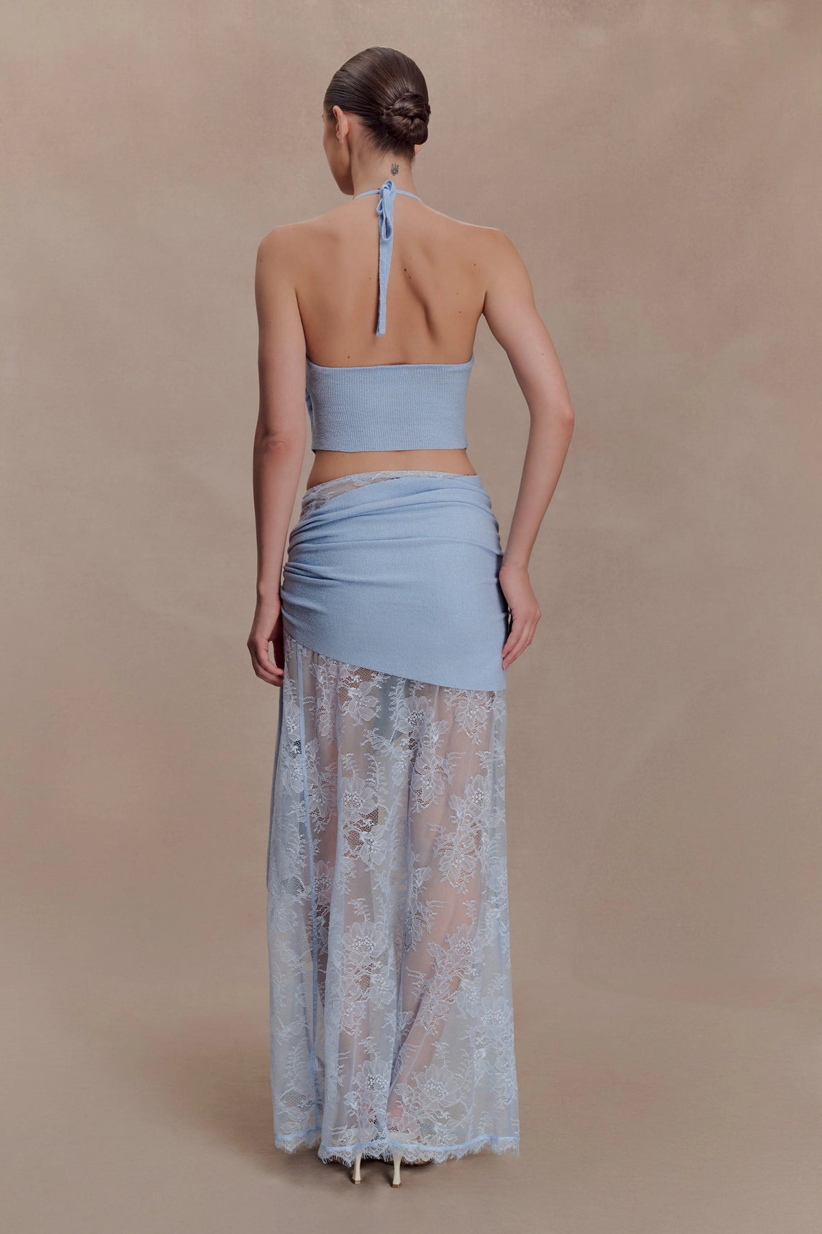 Lucy Lace And Knit Skirt - Cornflower Blue