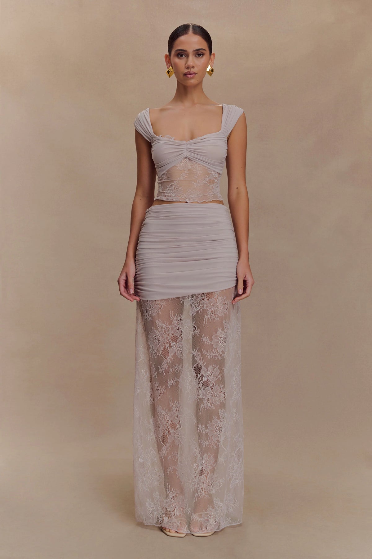Guinevere Lace And Mesh Maxi Skirt - Lilac