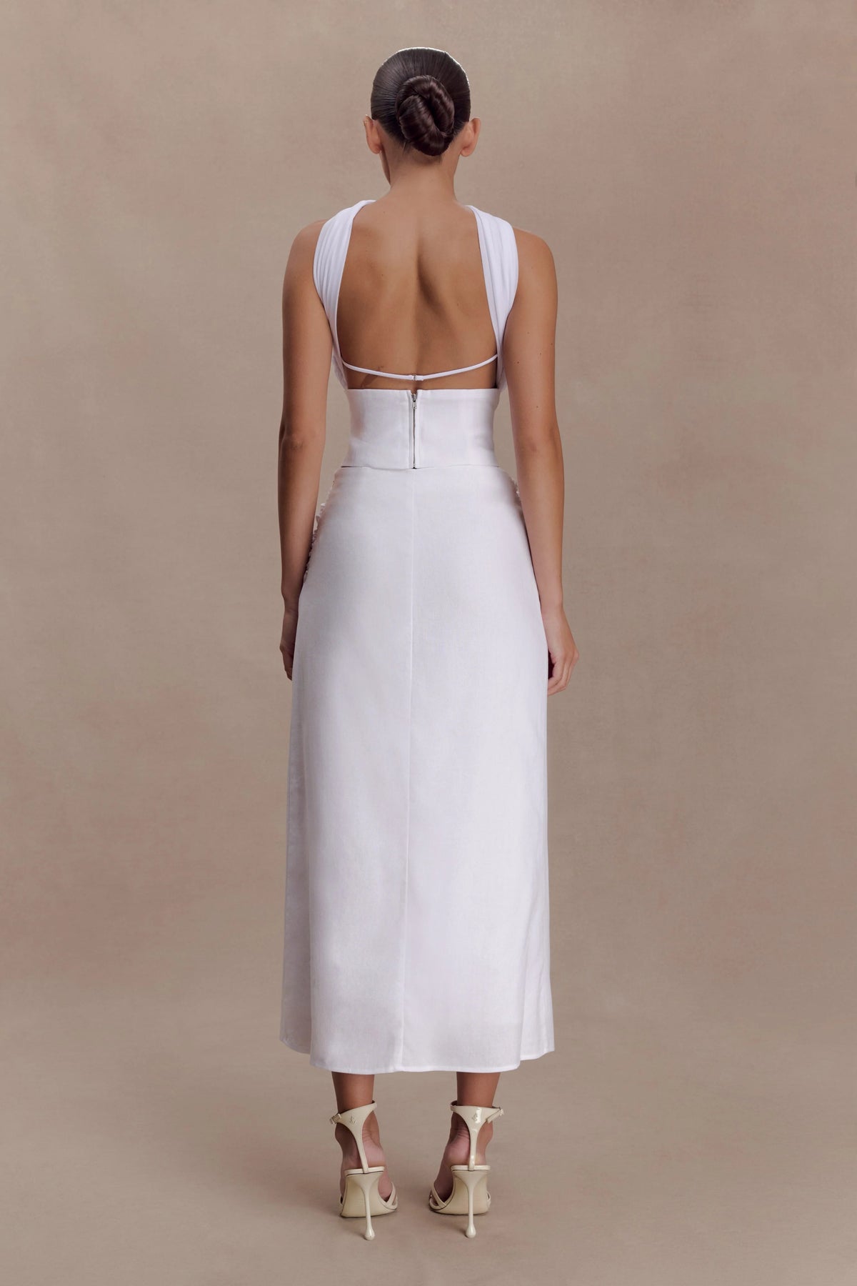 Talia Draped Linen Midi Skirt - White